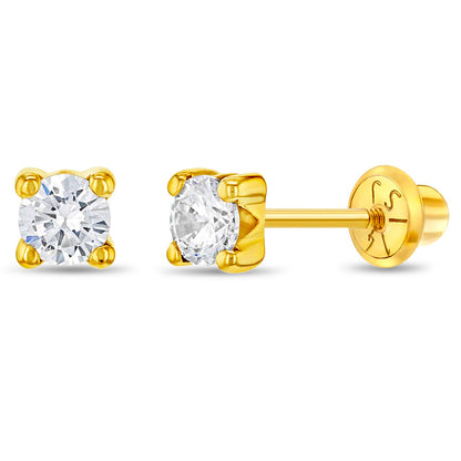 14k 4 Prong CZ Solitaire Toddler Earrings