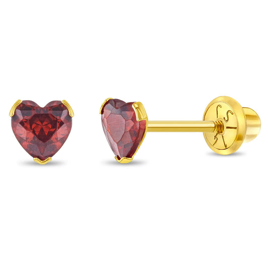 14k Birthstone CZ Heart Girls Earrings
