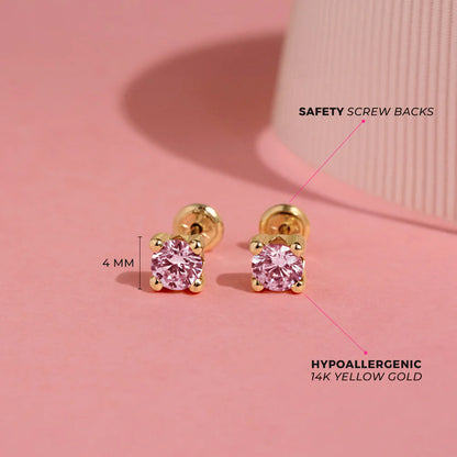 14k 4 Prong CZ Solitaire Toddler Earrings