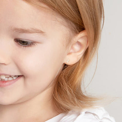 18k gold Tiny Cross Children's Earrings