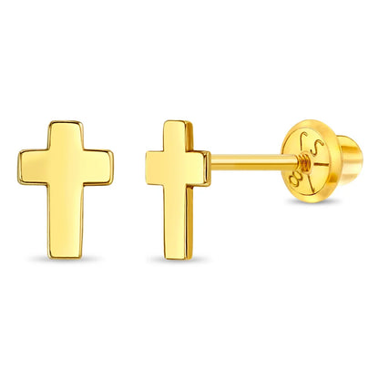 18k gold Tiny Cross Children's Earrings