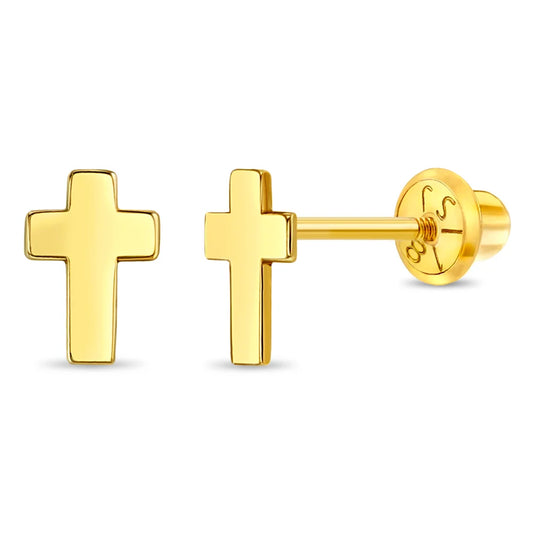18k gold Tiny Cross Children's Earrings