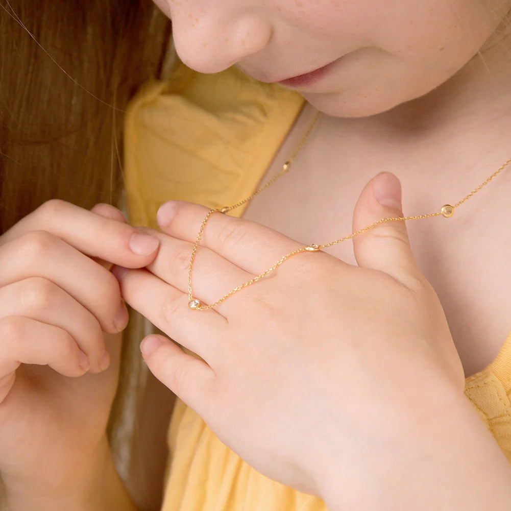 14k Sparkling Station Necklace 16" to 17"