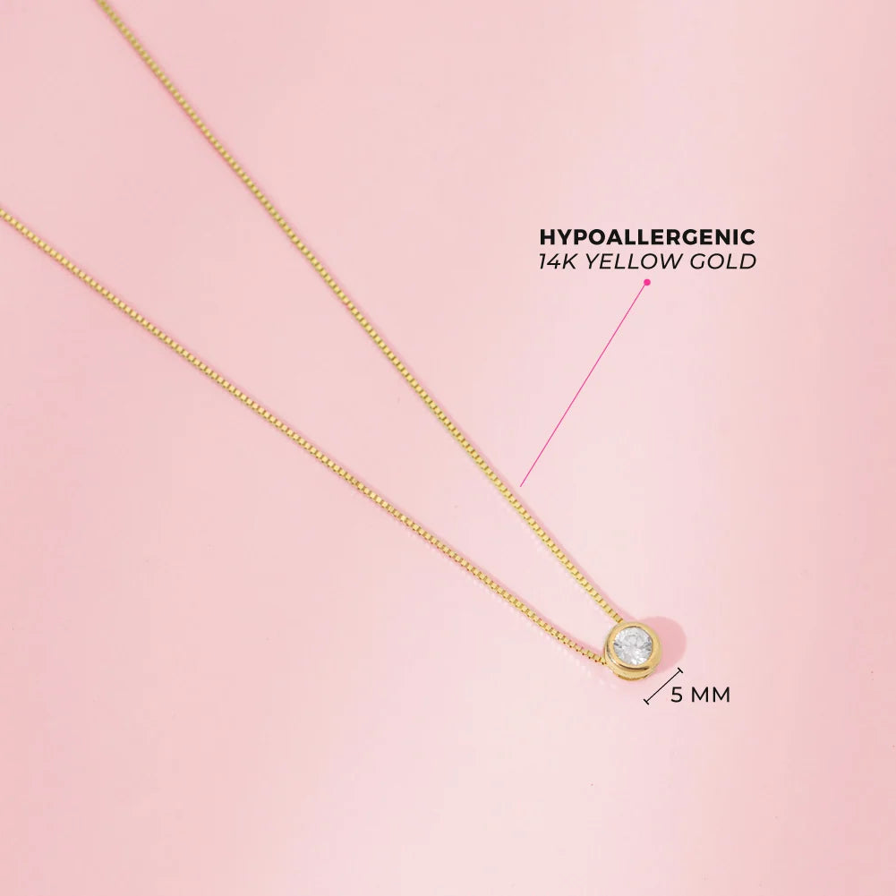14k Gold Hidden Halo Bezel Girls Necklace 16" ext 17"