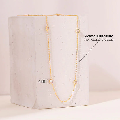 14k Sparkling Station Necklace 16" to 17"
