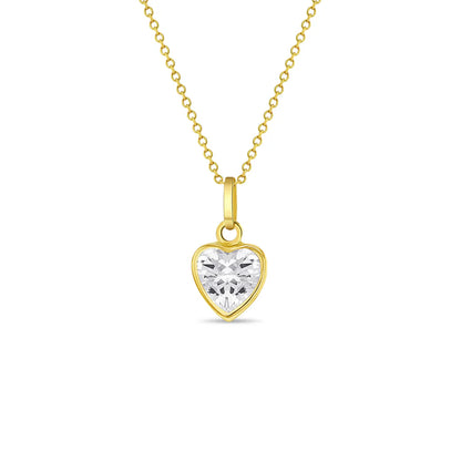 Collar de corazón con piedra de nacimiento simulada brillante de 14k