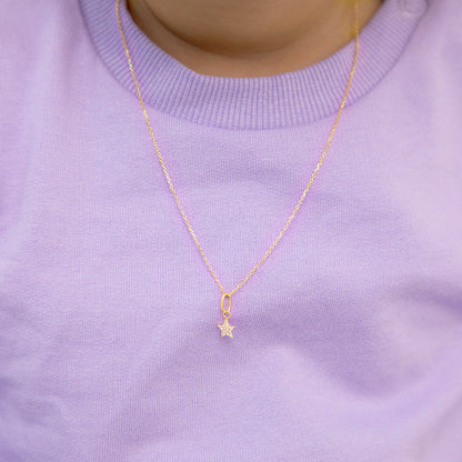 14k Tiny CZ Encrusted Star Baby Necklace, size 16"