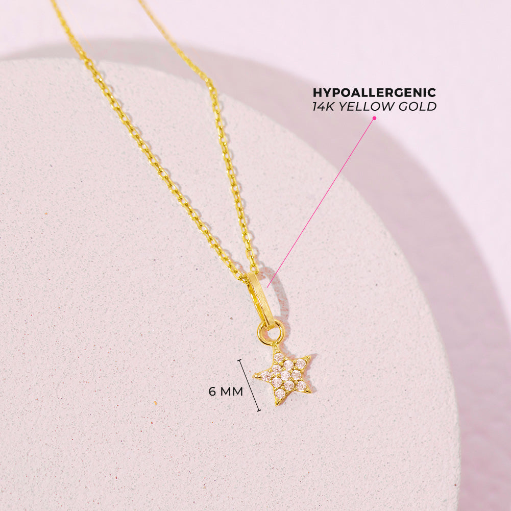 14k Tiny CZ Encrusted Star Baby Necklace, size 16"