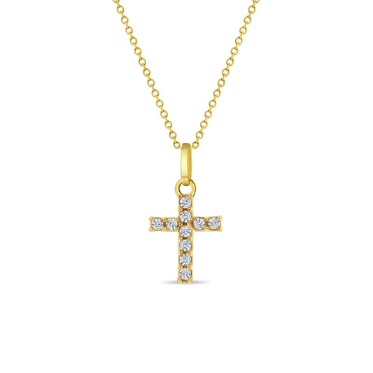 14k Gold Clear CZ Cross Baby / Toddler / Kids Pendant/Necklace 16"