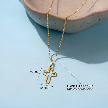 14k Curved Cross Outline Boy's Pendant 16"