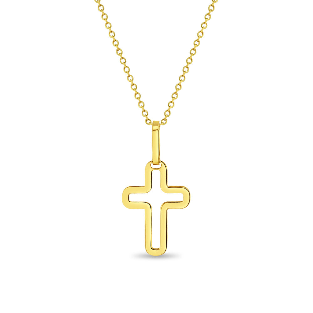 14k Curved Cross Outline Boy's Pendant 16"