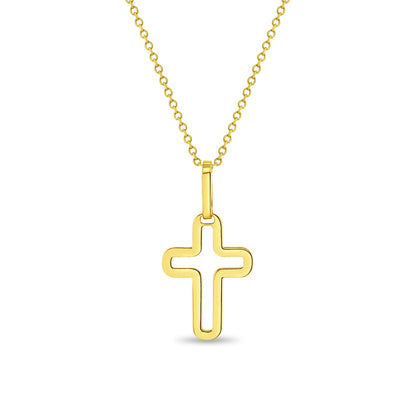 14k Curved Cross Outline Boy's Pendant 16"
