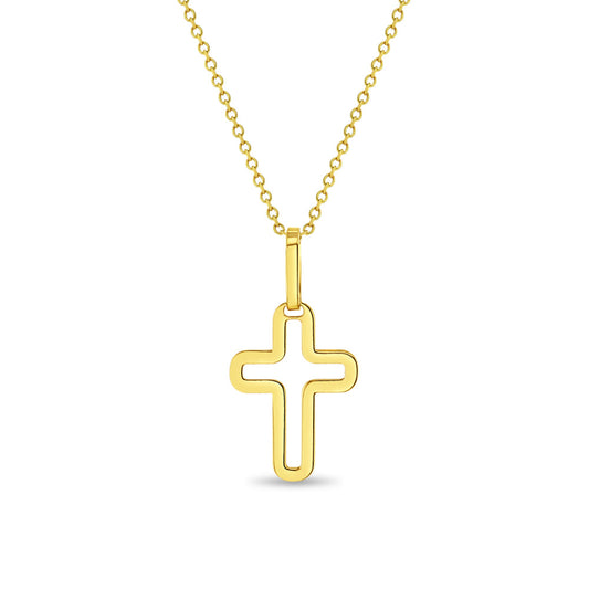 14k Curved Cross Outline Boy's Pendant 16"