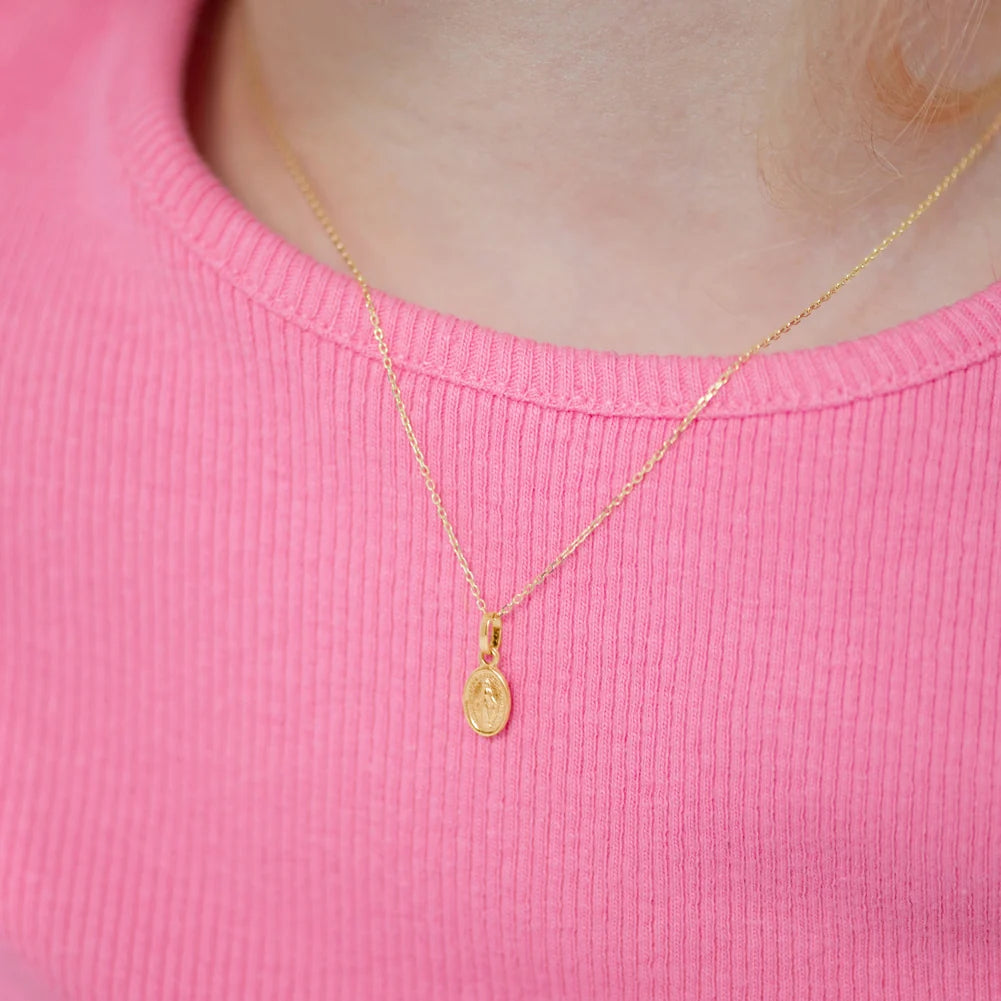 14k Gold Oval Virgin Mary Kids Pendant 16"