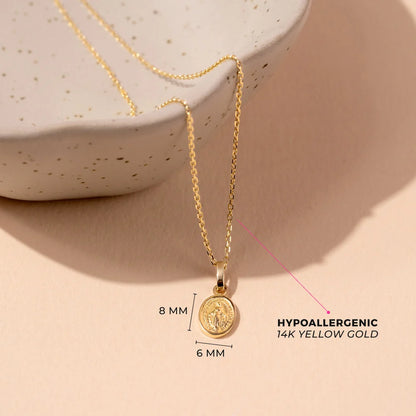 14k Gold Oval Virgin Mary Kids Pendant 16"