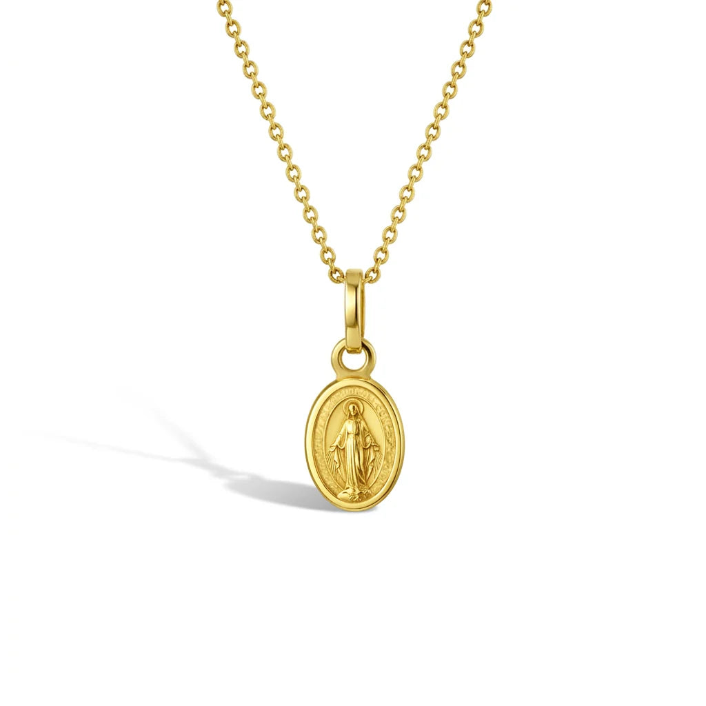 14k Gold Oval Virgin Mary Kids Pendant 16"