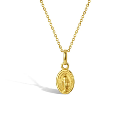 14k Gold Oval Virgin Mary Kids Pendant 16"