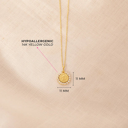 14k Guardian Angel CZ Medal Pendant 16"