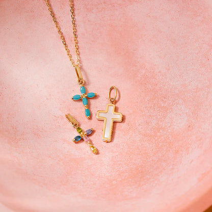 14k CZ Cross Girls Pendant 16"