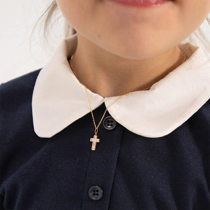 14k Gold Mother of Pearl Cross Pendant 16"