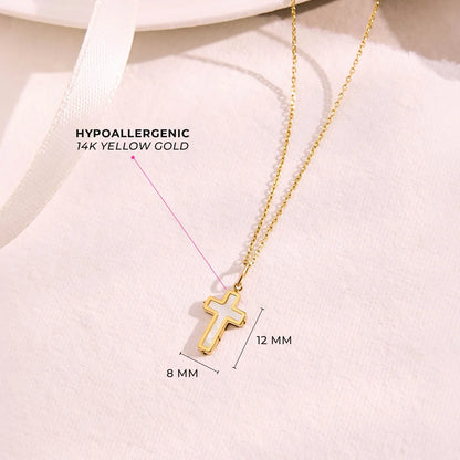 14k Gold Mother of Pearl Cross Pendant 16"